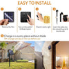 Installation steps for solar powered waterproof fairy string lights showing how to install and charge the product