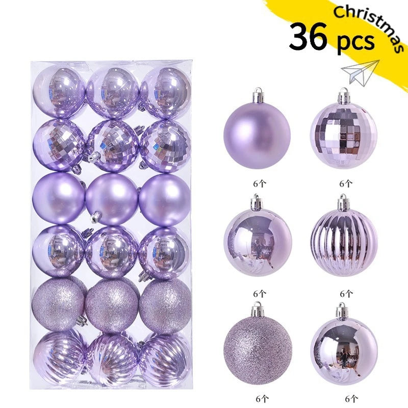 A set of 36 iridescent and silver Christmas baubles for holiday tree and decor.