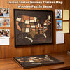 A framed wooden puzzle board showing a map of the United States for a journey tracker.