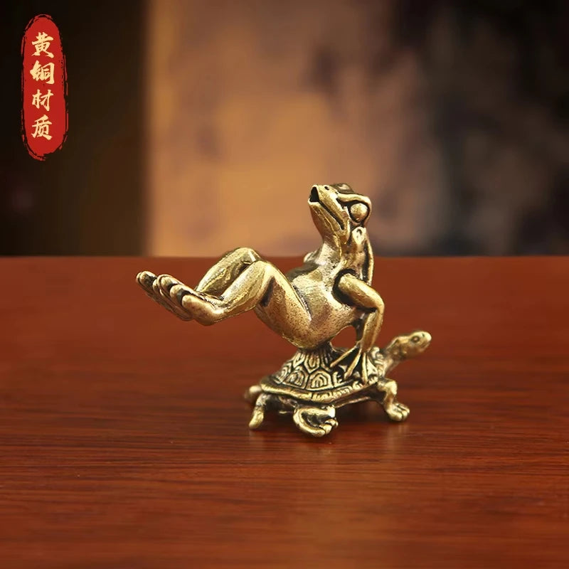 Antique Brass Frog and Turtle Figurine Set