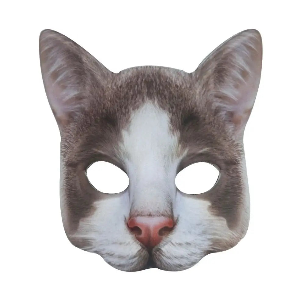 Máscara de mitad de cara de gato gris y blanco para cosplay