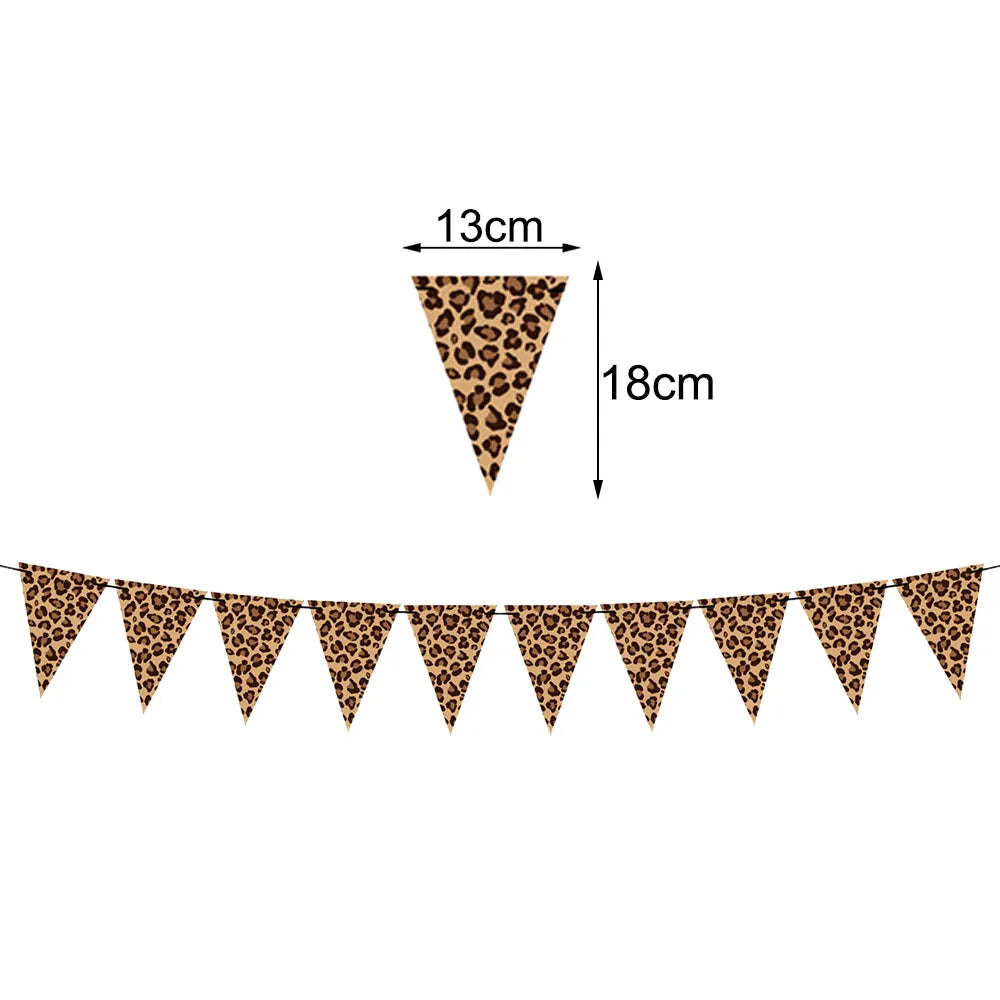 A set of leopard print foil balloon party decorations featuring a pyramid shape.