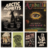 A collage of Arctic Monkeys concert posters and band artwork featuring various album covers and tour dates.