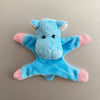 A soft blue elephant plush toy with pink accents, designed as a fridge magnet.