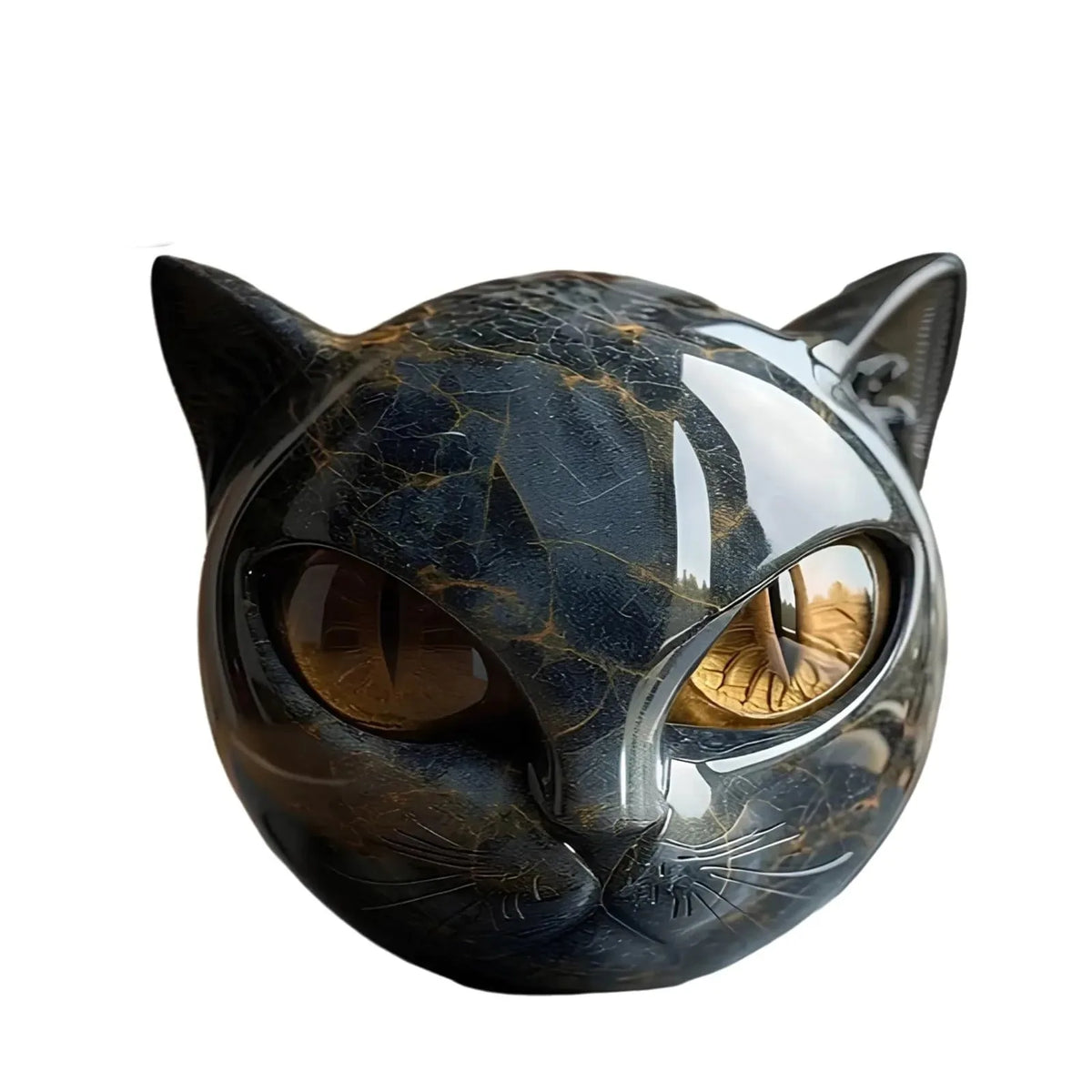 Black Cat Resin Figurine with Marble Texture