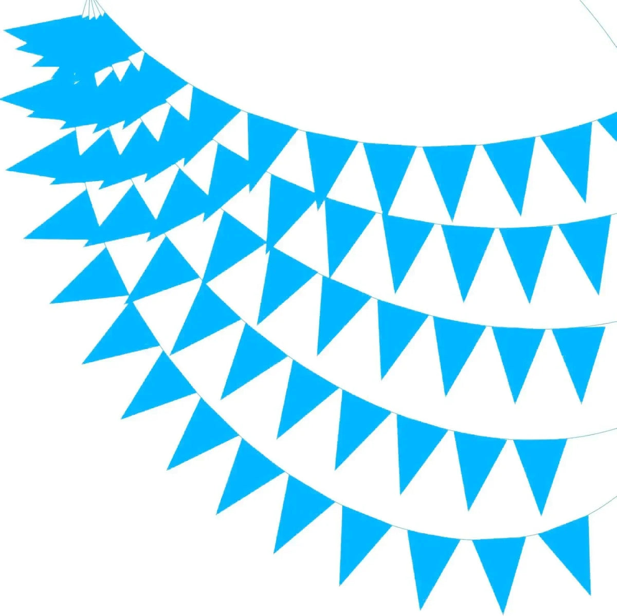 Blue triangle bunting flags forming a curved garland pattern