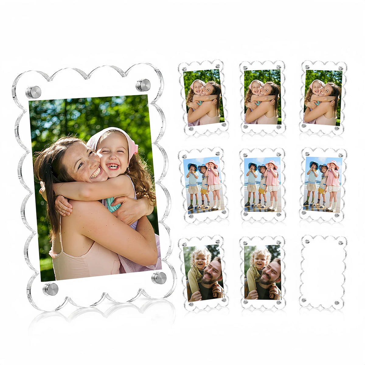 Set klare acrylmagnetische Fotoschaframes mit Familien- und Babyporträts