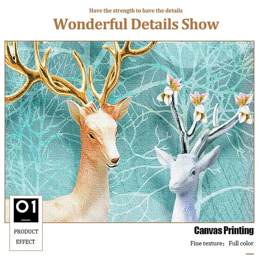 Canvas printing showing a detailed illustration of a deer head with intricate antlers.