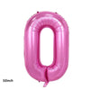 A large, pink foil balloon shaped like the number zero for party decorations.