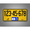 Yellow license plate with black numbers 123-45-678 and Israeli flag symbols