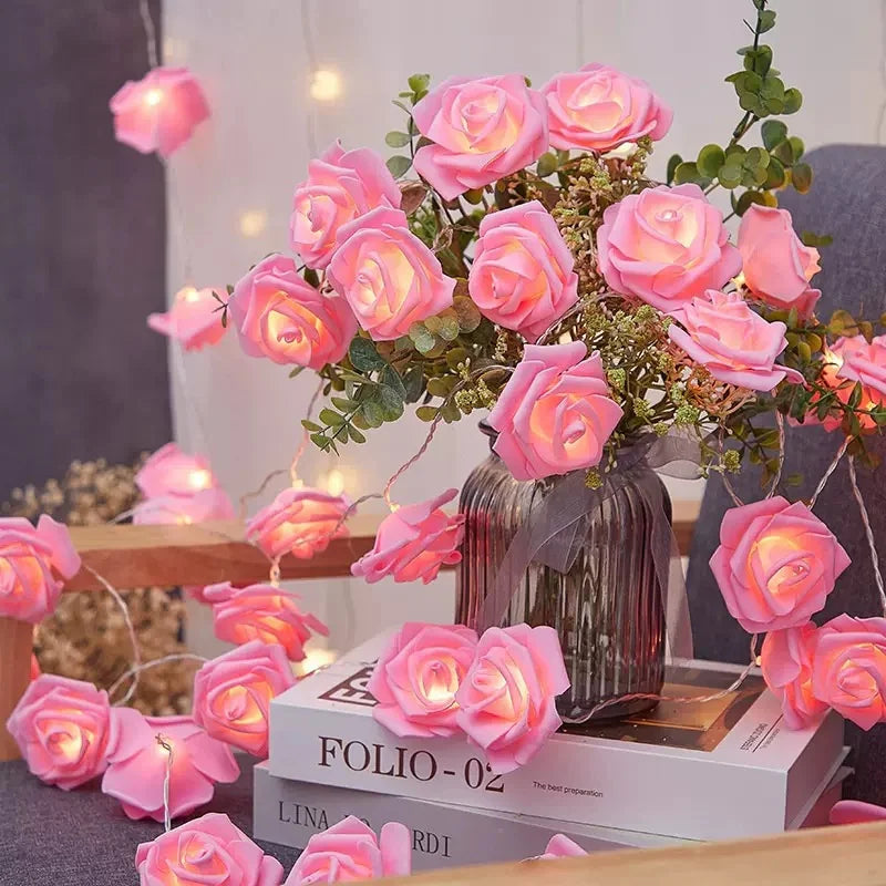 LED Rose Flower String Lights - 3M, 20 Lights, Multi-Color