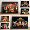 A collection of paintings depicting cats and dogs playing poker on a table.