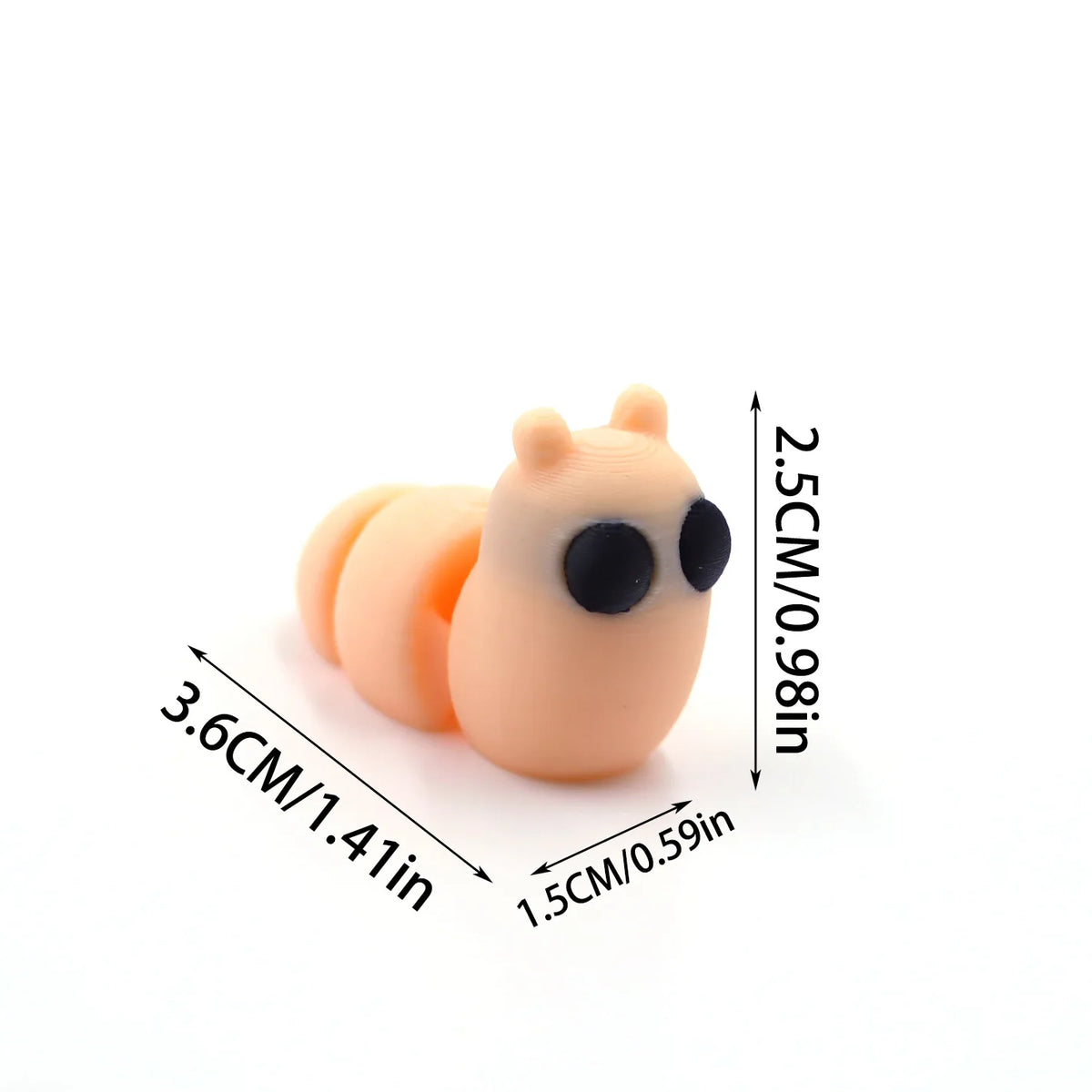 A small, light orange 3D printed cartoon animal figurine with black eyes, shown against a white background.
