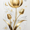 Diseño floral de papel de oro con tulipanes y flores blancas sobre fondo transparente