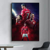 A vertical canvas wall art featuring a dramatic portrait of football players in red jerseys against a dark background.
