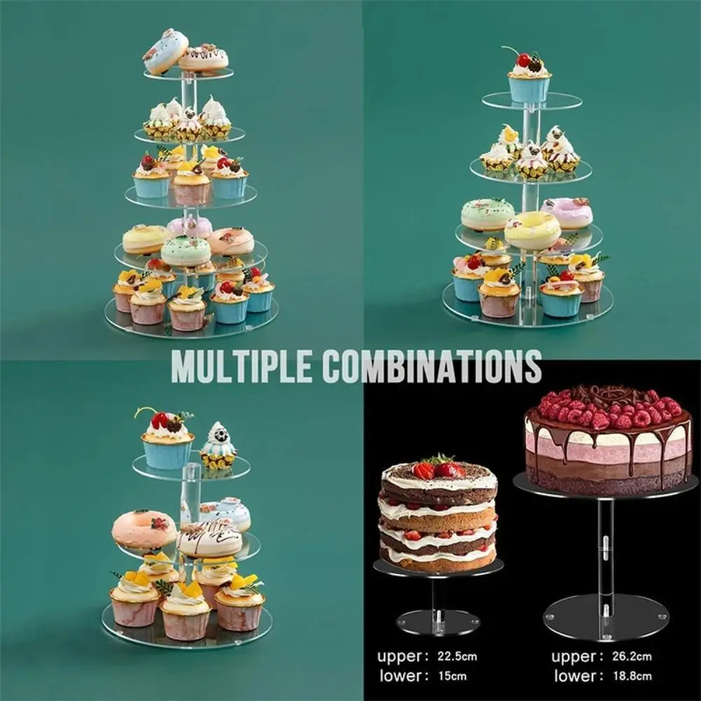 Darstellung mehrerer Cupcake-Kombinationen auf klaren Acryl-Mehrstöckensäulen.