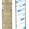 A decorative Mezuzah case with a scripture scroll and peel-and-stick mounting featuring Hebrew text.