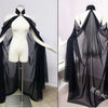 Black sheer chiffon cape with tie closure displayed on a mannequin for costume wear
