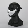 A black mannequin head wearing a silver face mask resembling Midoriya Izuku Cosplay Mask