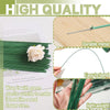 Green floral wire stems shown next to a rose flower and a wooden board, demonstrating durability and ease of bending.