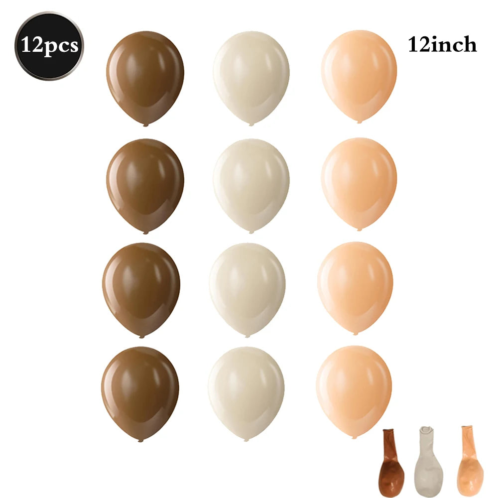 A set of 12 inch Western theme foil horse number balloons in brown, cream, and peach colors.