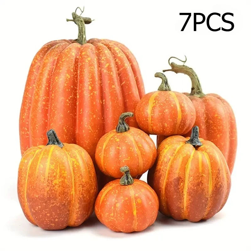 Set of 7 Artificial Pumpkins for Fall & Halloween Decor