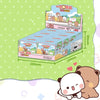 A box of Yier & Bubu Series fridge magnet collectible dolls with colorful designs and illustrations.