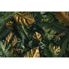 A dense arrangement of tropical jungle leaves featuring large green and golden palm fronds for photography backdrops.