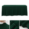 Dark green stretch rectangle tablecloth showing the pleated fabric texture and drape.