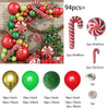 A kit of festive Christmas balloon garland arch featuring red and green balloons, candy cane, and lollipop shapes.