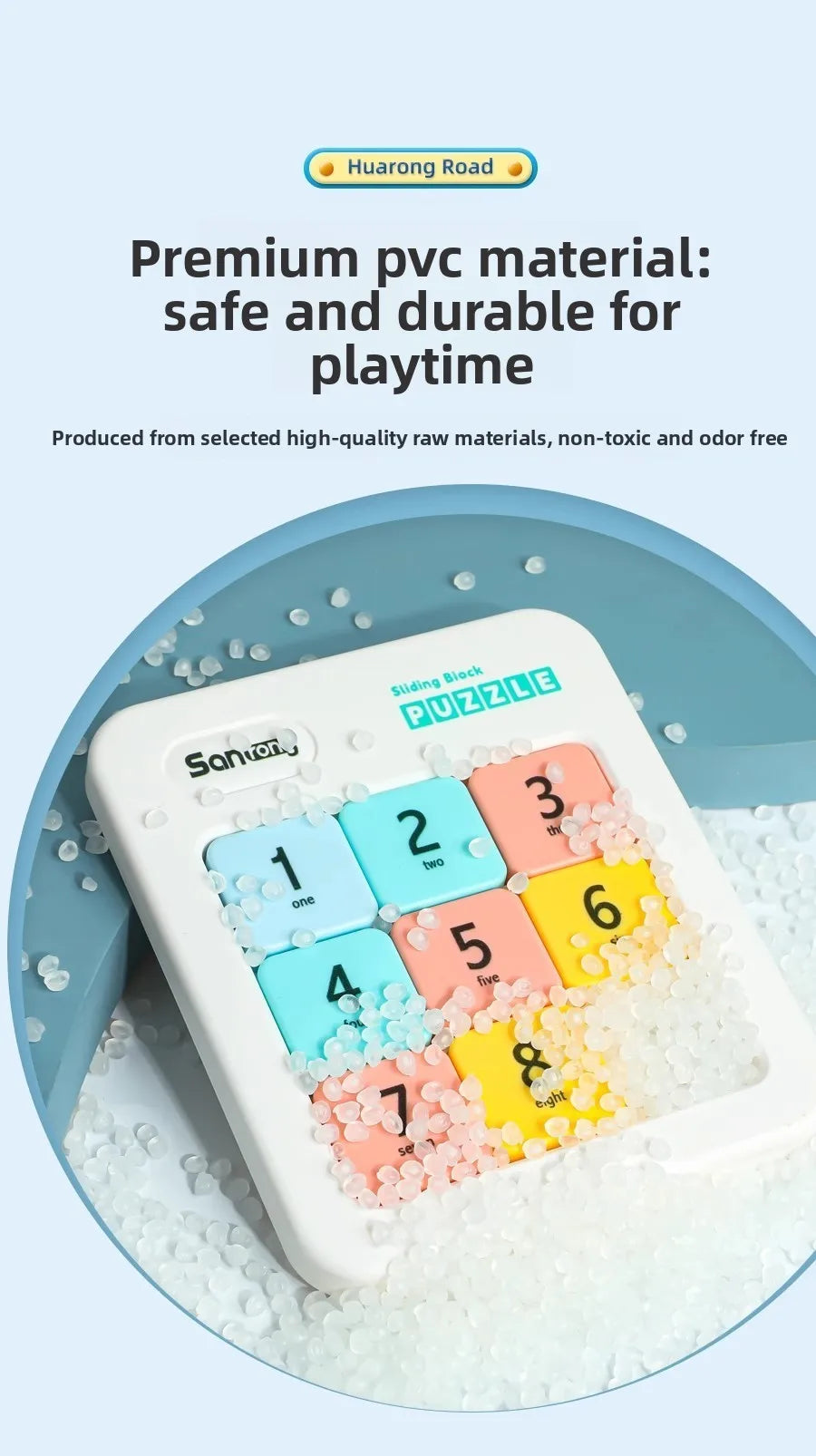 A white magnetic sliding block puzzle with numbered pieces and small white foam blocks for playtime.