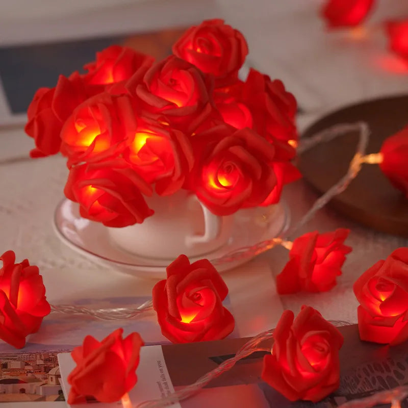 LED Rose Flower String Lights - 3M, 20 Lights, Multi-Color