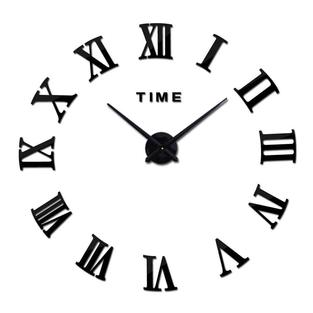 A black analog wall clock face with Roman numerals and a black hand pointing near the twelve mark.