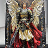 A metal sign depicting Jesus and the Virgin Mary with wings, set in an ornate frame.