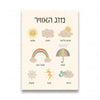 A print featuring various weather and nature symbols in a boho style, suitable for a kids room.