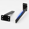 A set of two black heavy-duty floating shelf brackets with blue LED lighting.