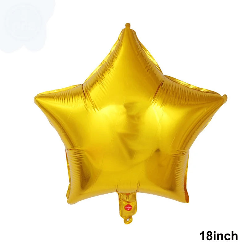 A shiny gold foil star balloon with a heart shape, measuring 18 inches.