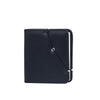A dark blue leather photo album with a PU cover featuring a diagonal stitching detail.