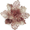 A detailed, reddish-brown silk artificial Christmas flower with a gold sparkle finish.
