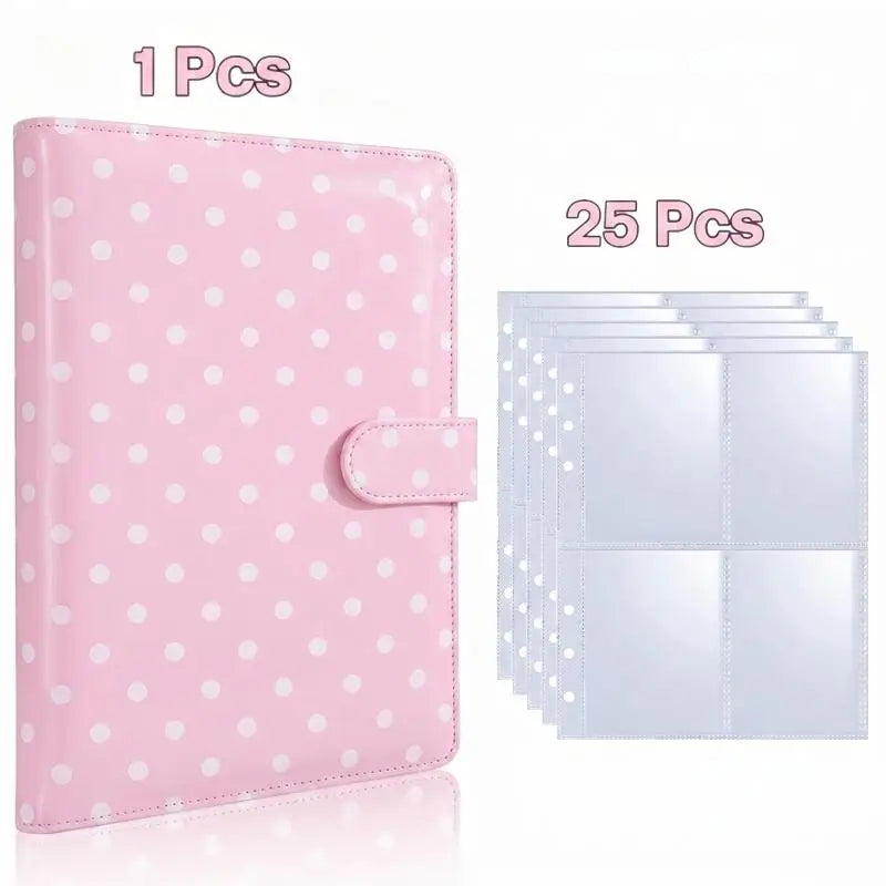 Pink reusable A5 Kpop photocard album binder with 25 clear plastic sleeves
