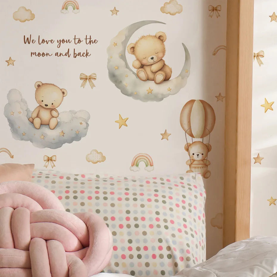 Wall stickers featuring cartoon bears and the moon for a child's room