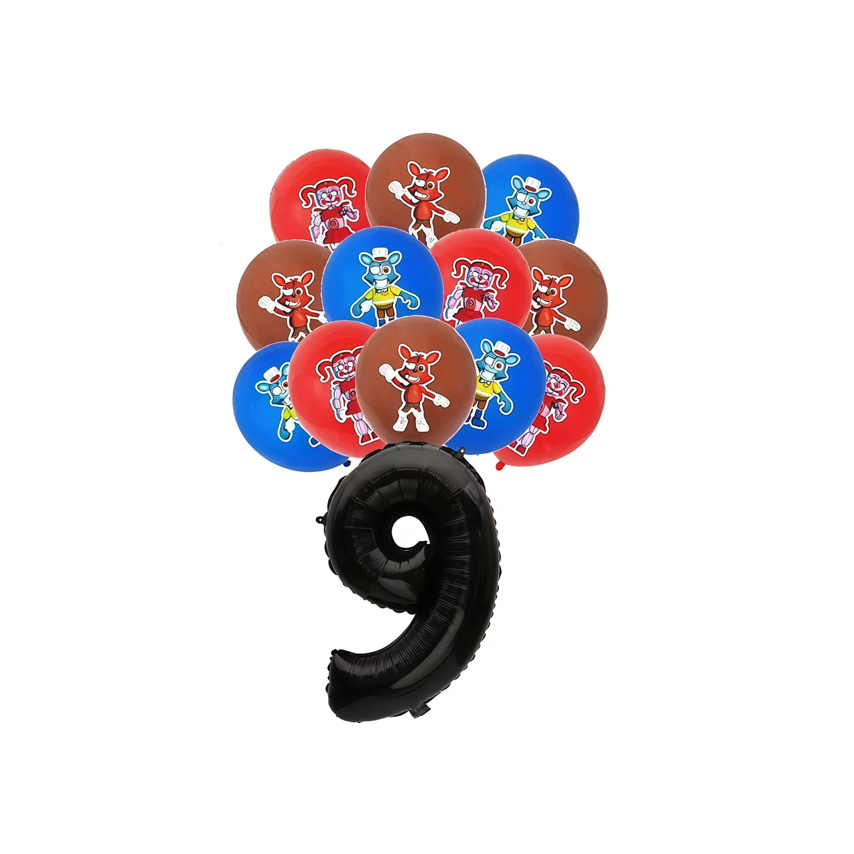 A collection of themed party supplies featuring characters from Five Nights at Freddy's