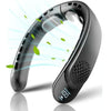 A black portable neck fan with a rechargeable battery shown in profile against a white background.