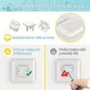 White childproof electrical outlet plugs with rounded corners and a three-prong design for secure protection