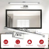 A modern LED mirror light fixture mounted above a large mirror, highlighting its 500mm length and multi-angle rotation functi