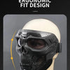 A black ergonomic fit design skull mask is shown on a mannequin head.