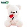 White plush bear toy with a red fabric rose attached to its chest