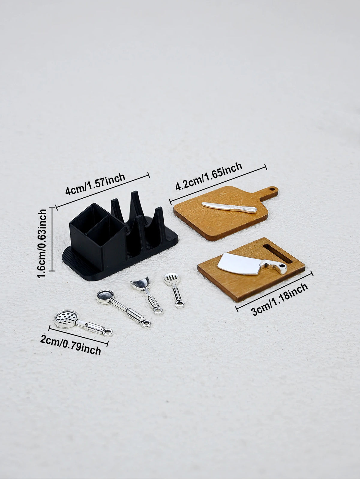 Miniature Dollhouse Kitchenware Set with Storage Rack