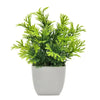 Lebendiges grünes Kunstbonsai-Pflanze in einem weißen Topf.