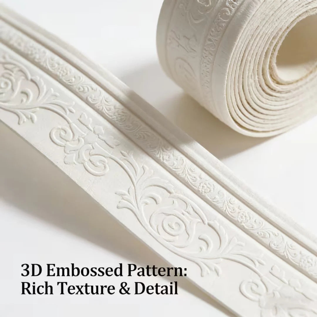 White self-adhesive 3D embossed pattern wall trim line for modern home decor